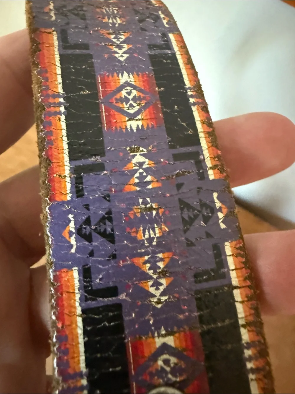 hand-painted leather Southwestern geometric pattern distressed finish belt  32